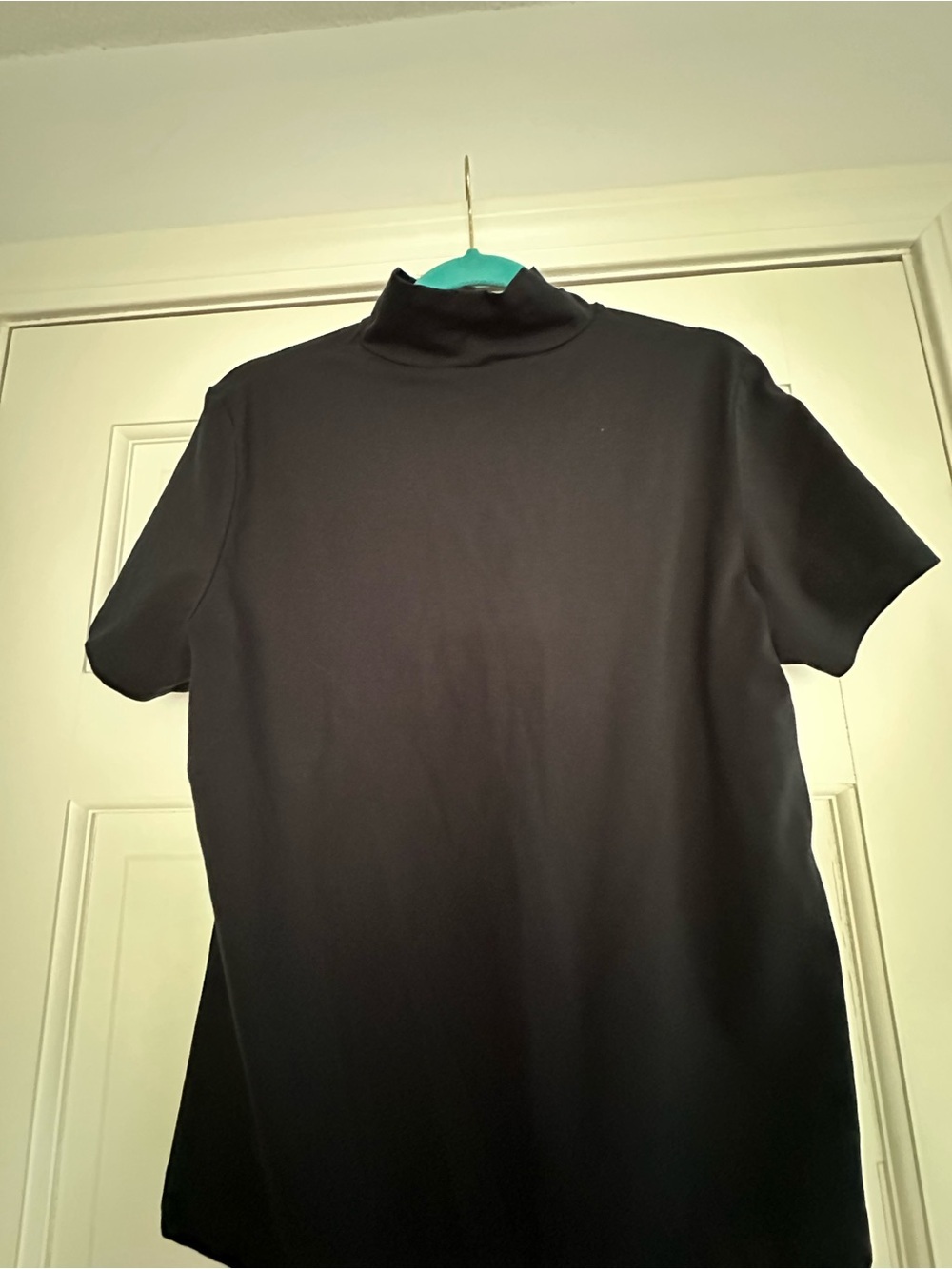 Lands End women's Black Mock Neck Short Sleeve Shirt size L new